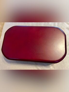 Mele Wood Jewelry Box Burgundy w/ Mirror Velvet Lined Holds 6 Rings 9.5x4"